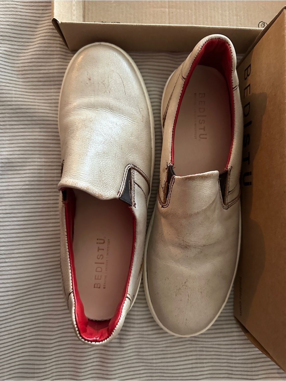 BED|STU Women’s Taupe Leather Slip-On Sneakers with White Sole - Picture 3 of 5
